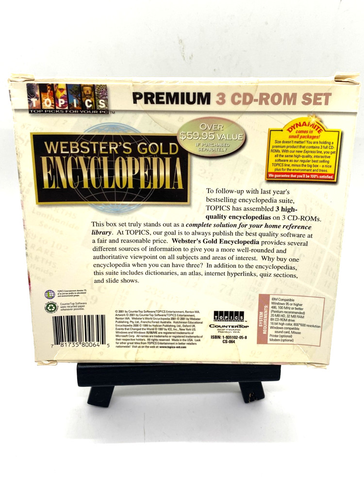 Webster Gold Encyclopidea 2001 PC-CD-Rom Premium 3 disc set. New