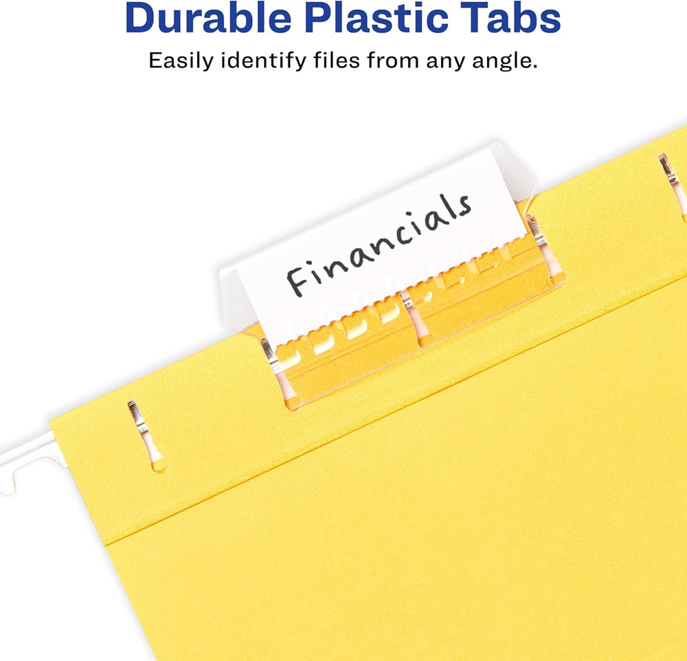 Avery Hanging File Folder Tabs and Inserts, 1/5 Cut, Clear, 20 File Folder Tabs