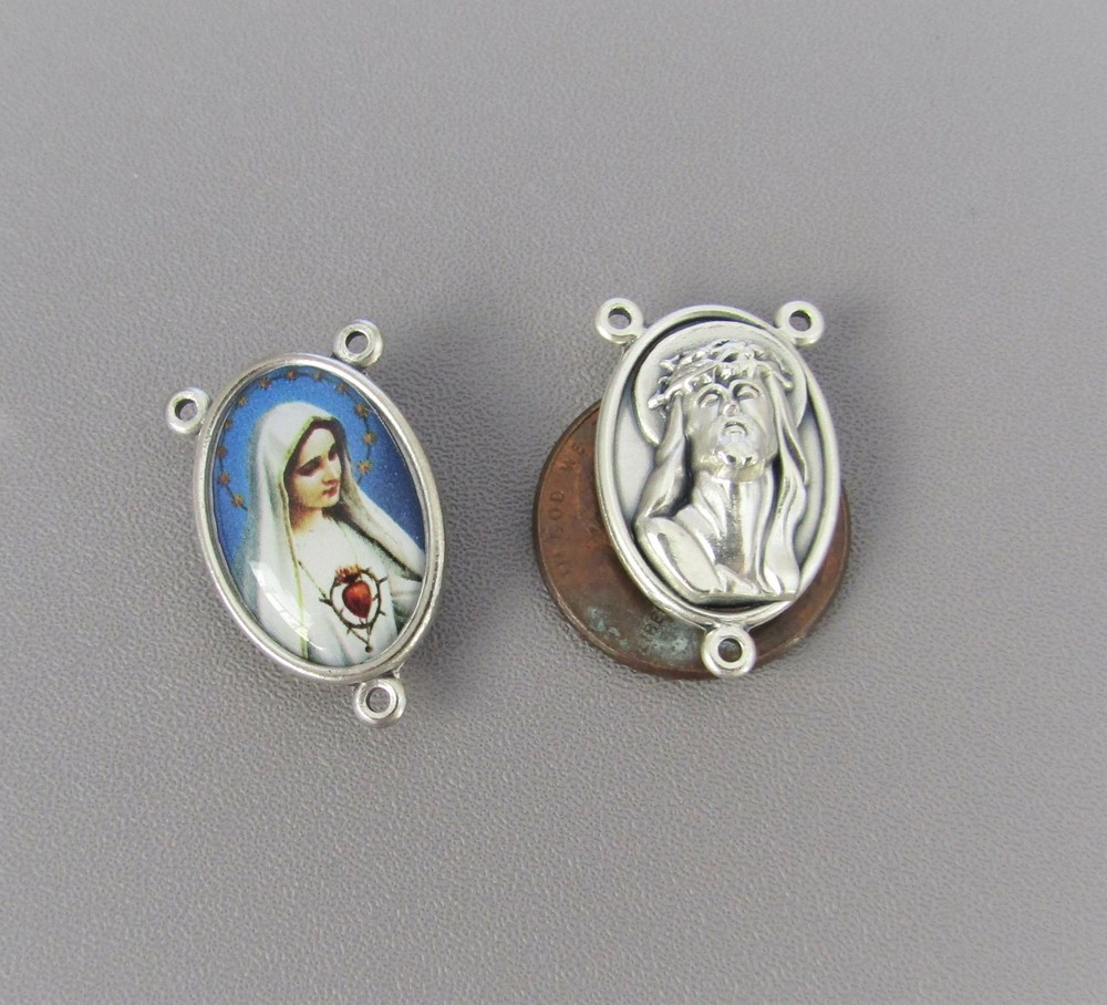3 pc Immaculate Heart MARY Center Centerpiece ITALY Rosary Part LARGE E113 Silve
