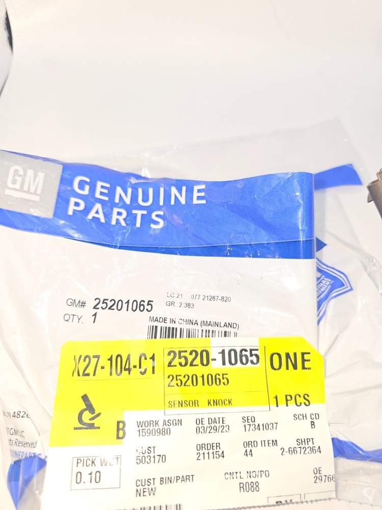 Genuine GM Knock Sensor, Cruze, Trax, Sonic 25201065
