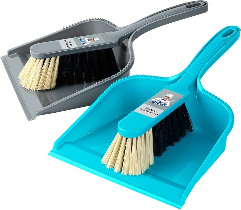 Twin Pack Dustpan with Brush, Blue & Grey