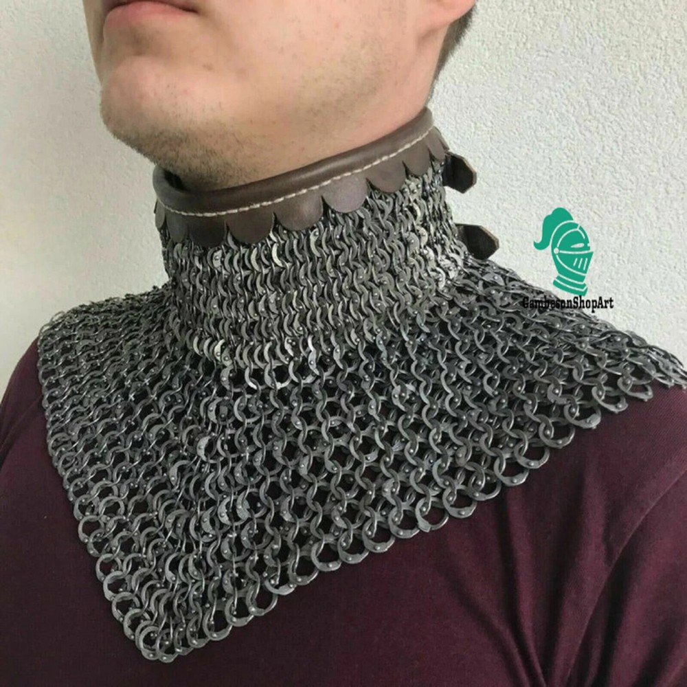 Chainmail Collar , 6 mm flat rivets and warsar , Bishop Mantle Riveted chainmail
