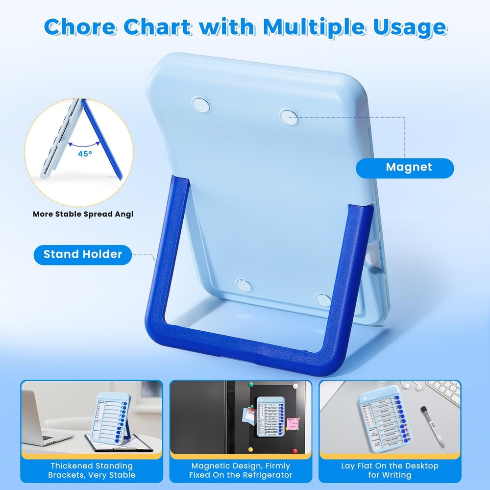Chore Chart for Kids, Magnetic Board ADHD Tools Blue