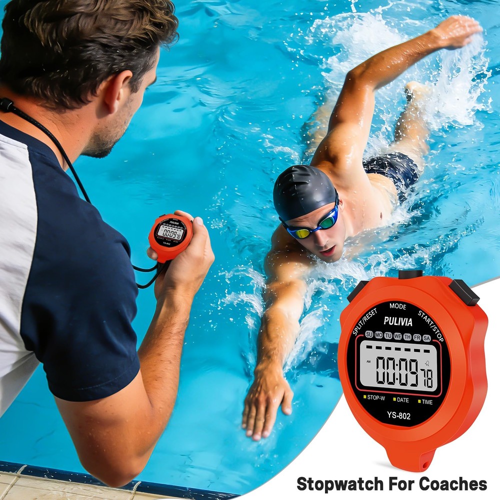 PULIVIA Sports Stopwatch Timer Single Lap Split Digital Stop Watch for Red