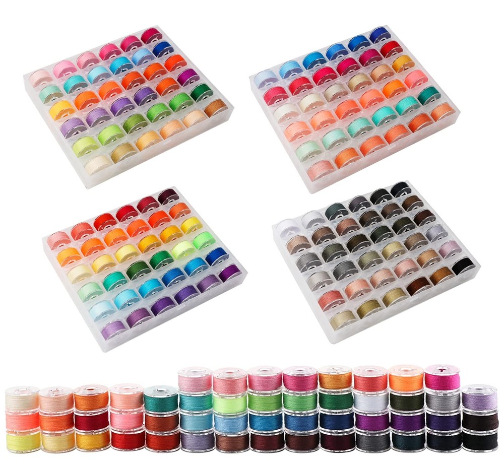 144Colors Prewound Bobbin Thread Plastic Size A SA156 Class 15 Polyester Thre...