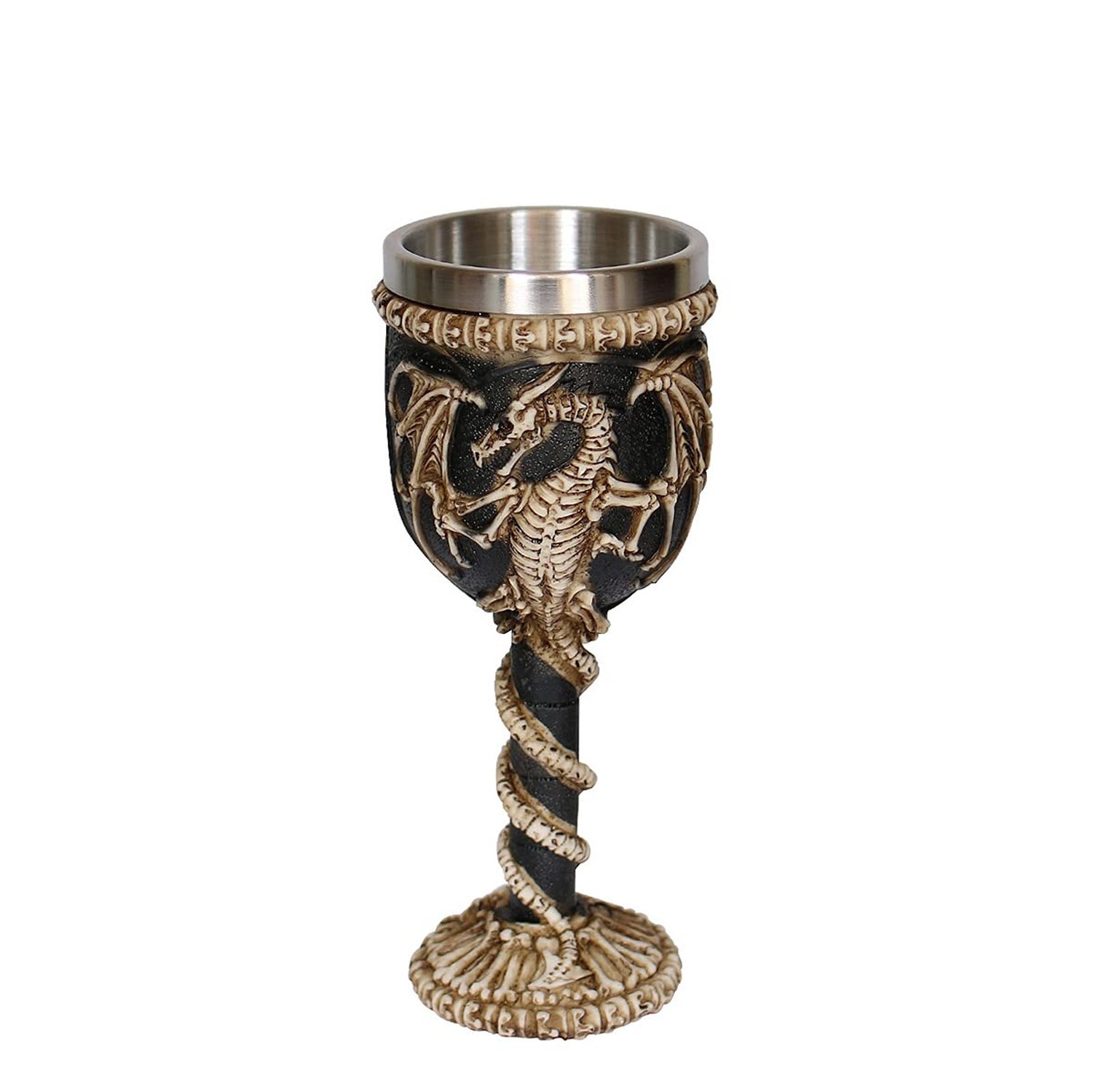 Stainless Steel Medieval Dragon Chalice Goblet, Gothic Dragon Skeleton Ossuar...