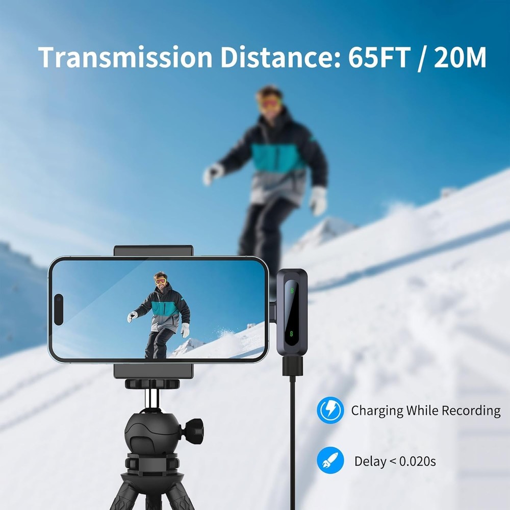 Wireless Mini Microphone for iPhone 15/16, iPad, Android, Wireless Lavalier Micr