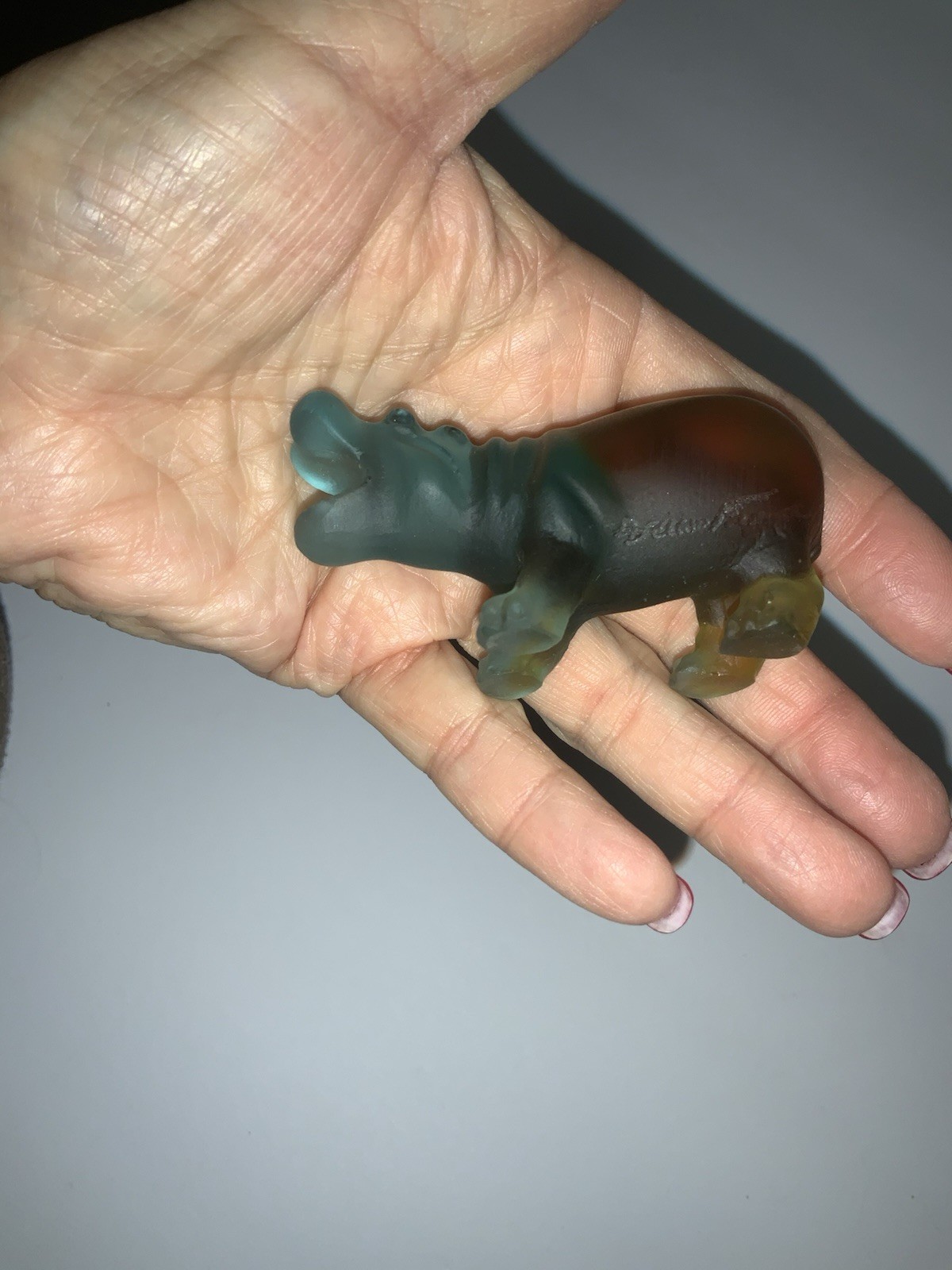 Signed Daum France Pâte de Verre Blue Hippo Art Glass Sculpture Crystal