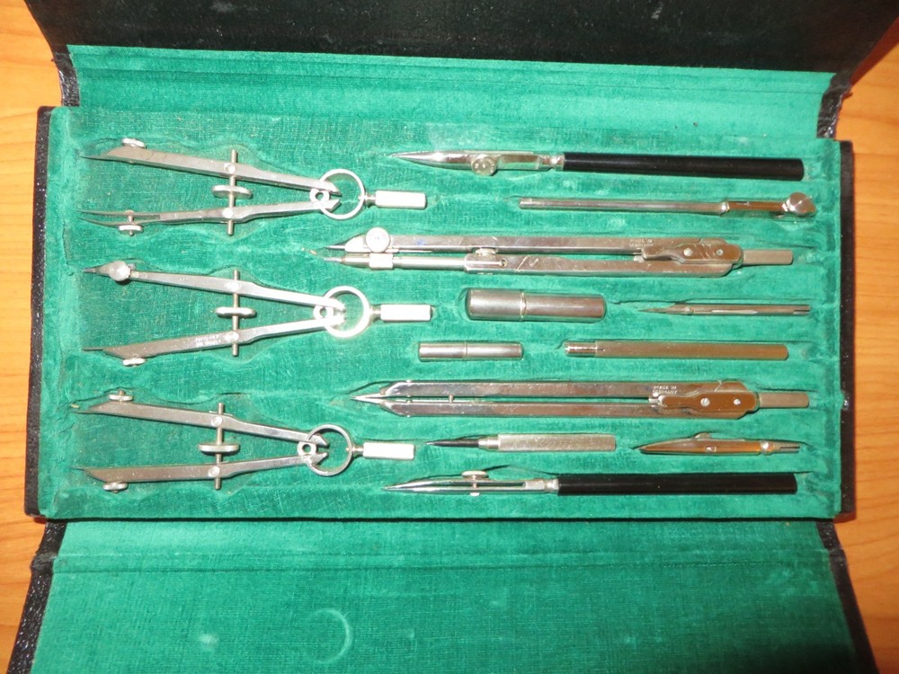 Vintage Protractor Set Complete + Spare Parts Drafting Engineering Tools Germany