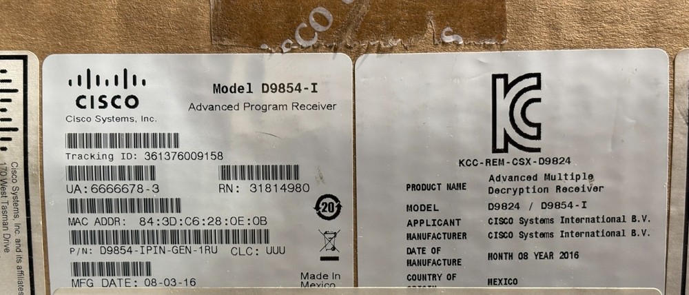 Cisco D9854-IPIN-GEN-1RU Advanced Program Receiver