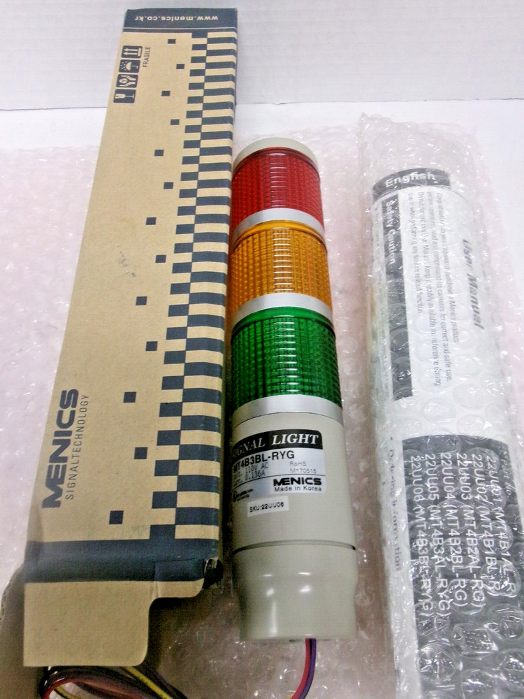 (1) NEW! MENICS MT4B3BL-RYG Tower Light Stack 110V