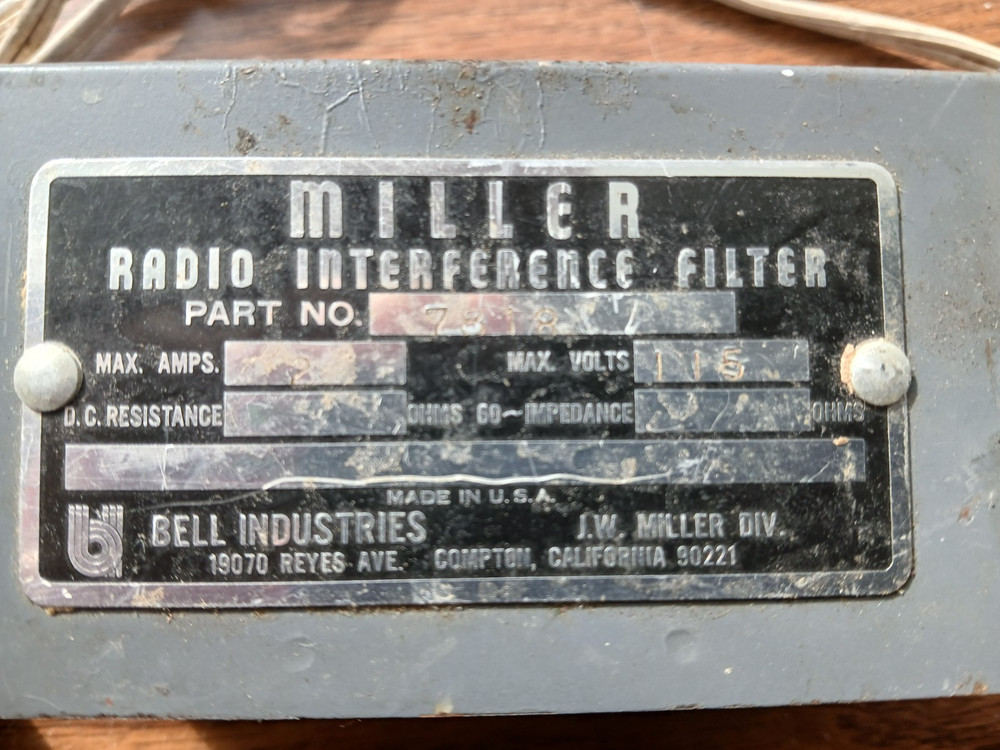 Miller Radio Interference Filter, Model 7818, 2 amps, 115 volt,