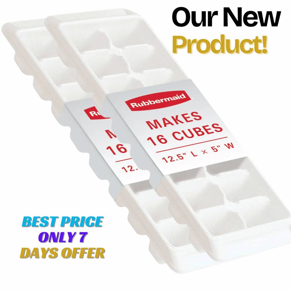 Rubbermaid Plastic Ice Cube Tray, Quick-Release, White Rectangular