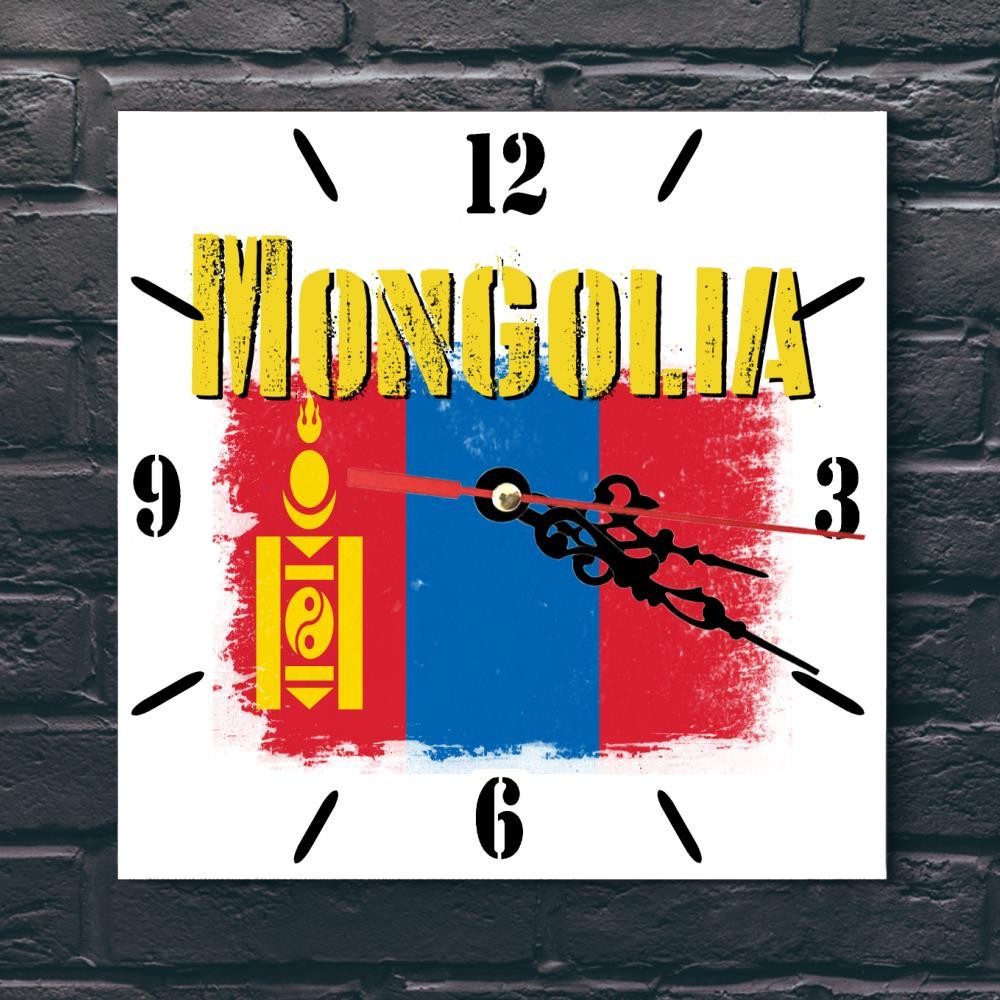 Mongolia Flag Wall clock patriots CERAMIC Tile Watch Support Décor