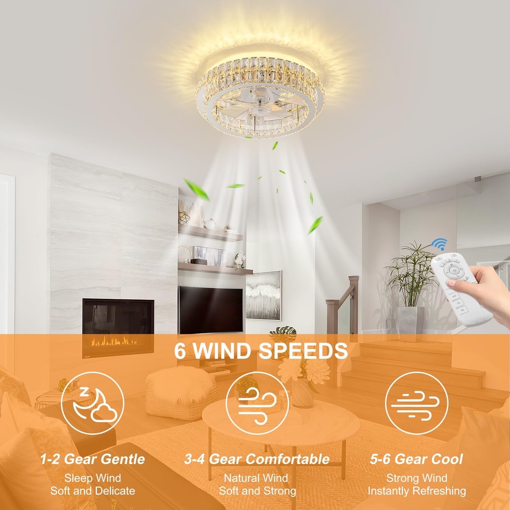 Fandelier Ceiling Fan with Lights and Remote Control Dimmable Crystal Ceiling...