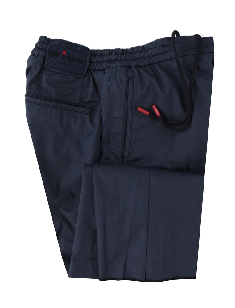 $1150 Kiton Navy Blue Solid Cotton Blend Pants - Slim - (KT828258)