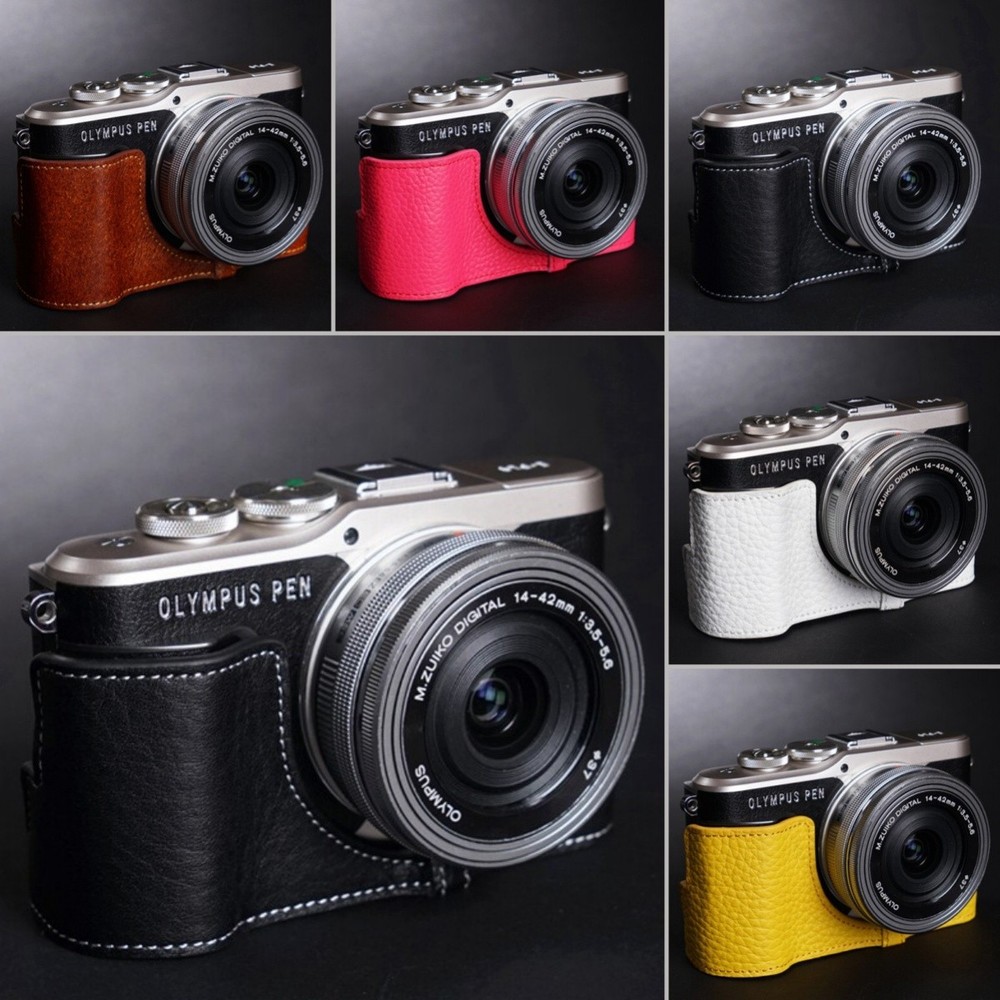 For Olympus E-PL9 E-PL10 Handmade Genuine  Leather Half Camera Case Bag Cover