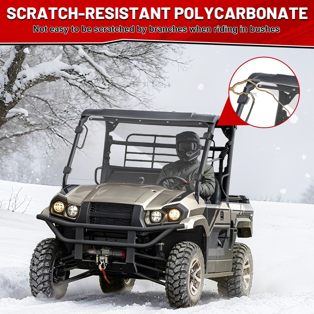 Front Windshield Windscreen Scratch Resistant for 2019-2026 Kawasaki Mule PRO-MX