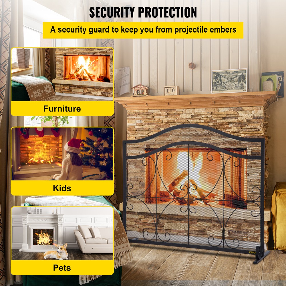 Fireplace Screen Spark Guard Protector Single Panel Free Standing Home Decor