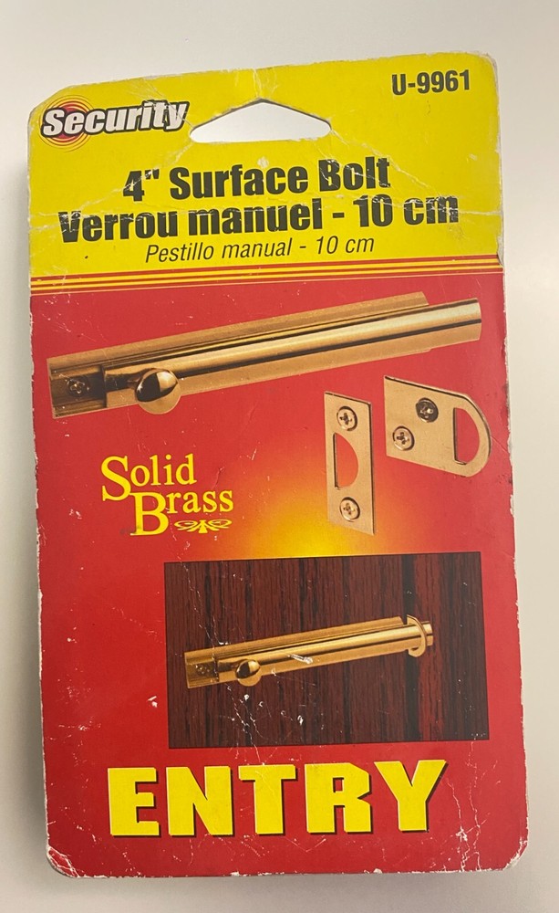 Defender U 9961, Security 4 In. Brass Surface Bolt DEFENDER SECURITY