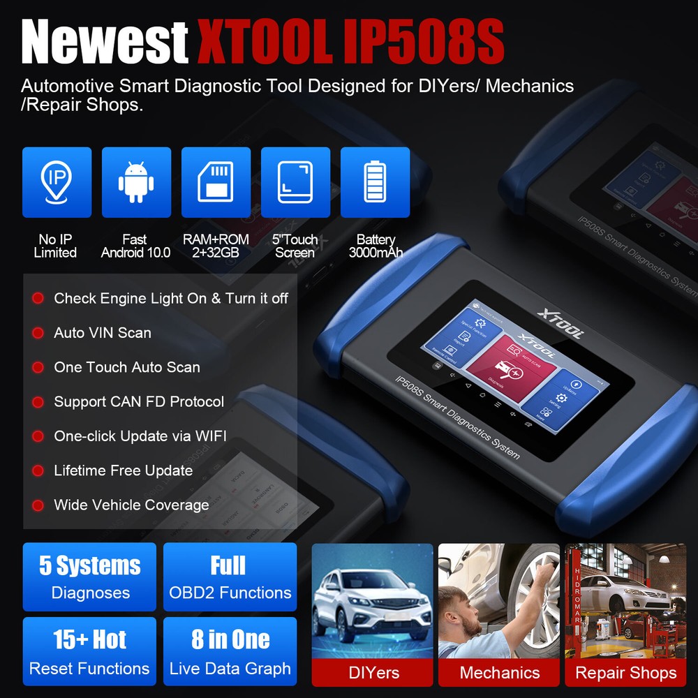 2026 XTOOL IP508S OBD2 Scanner Engine ABS SRS AT EPB Diagnostic Tool Code Reader