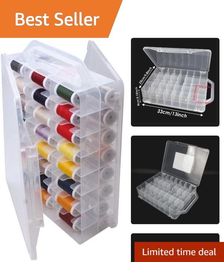 Multi-Purpose Clear Portable Organizer with 46 Compartments for Threads & Crafts
