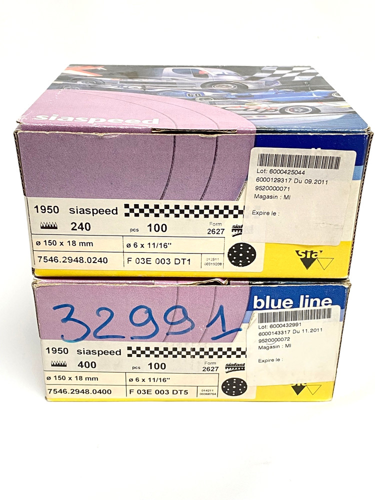 2 Boxes Sia Siaspeed 6" Hook & Loop Sanding Discs 100 Pc Boxes- 240 & 400 Grit