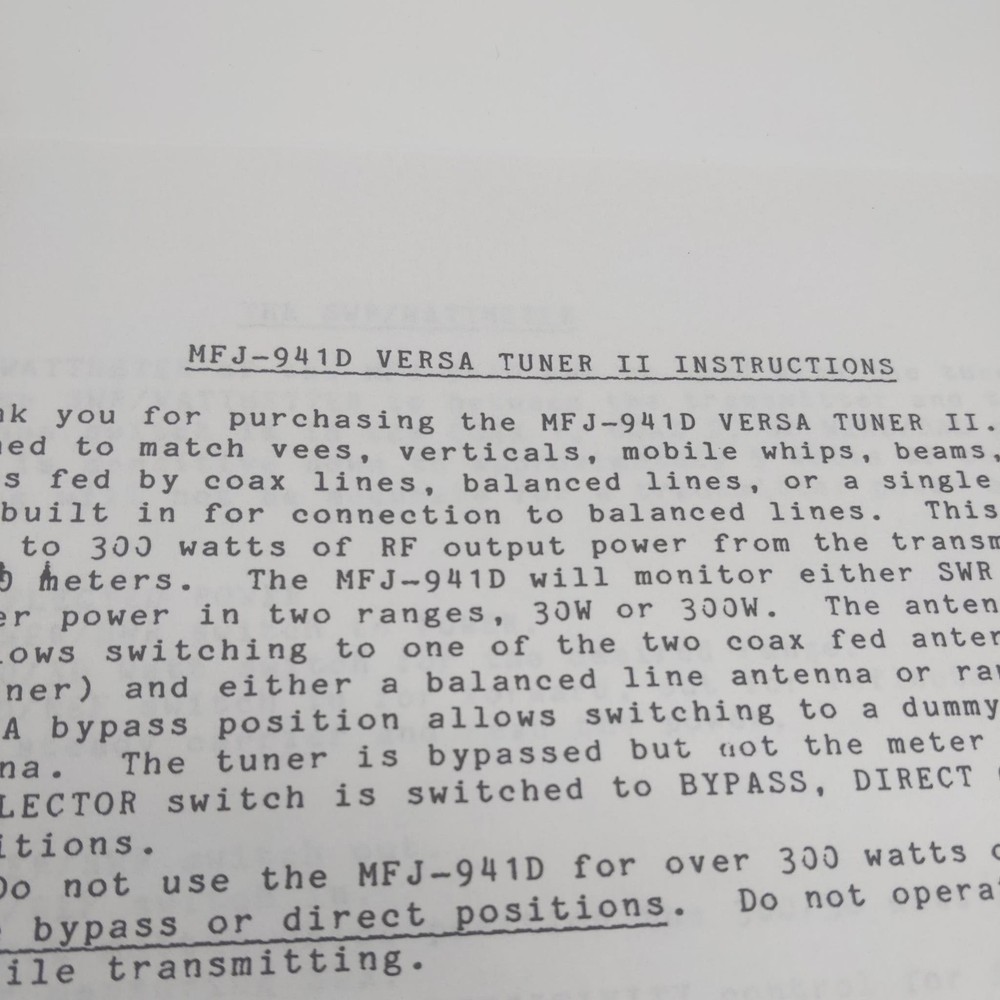 MFj-941D Versa Tuner II Manual, Original