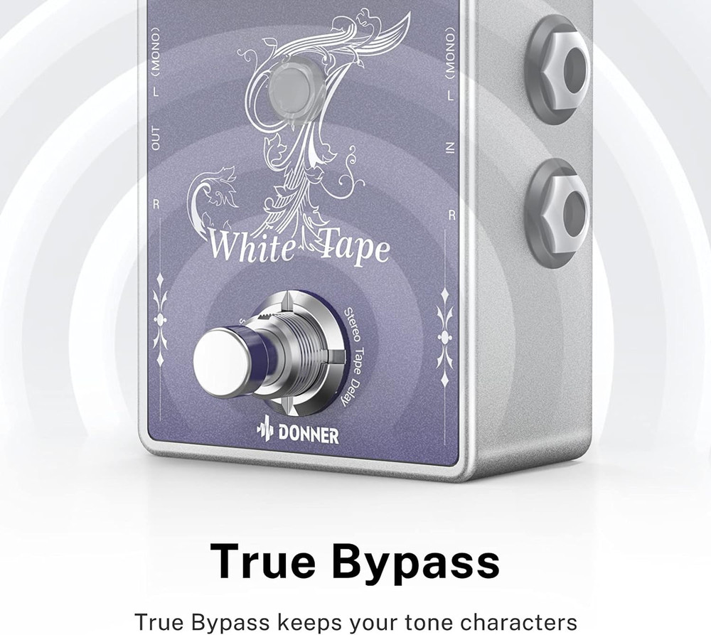 White Tape Stereo Delay Pedal, Analog Delay with Echo Effect, True Bypass, 2 Ind