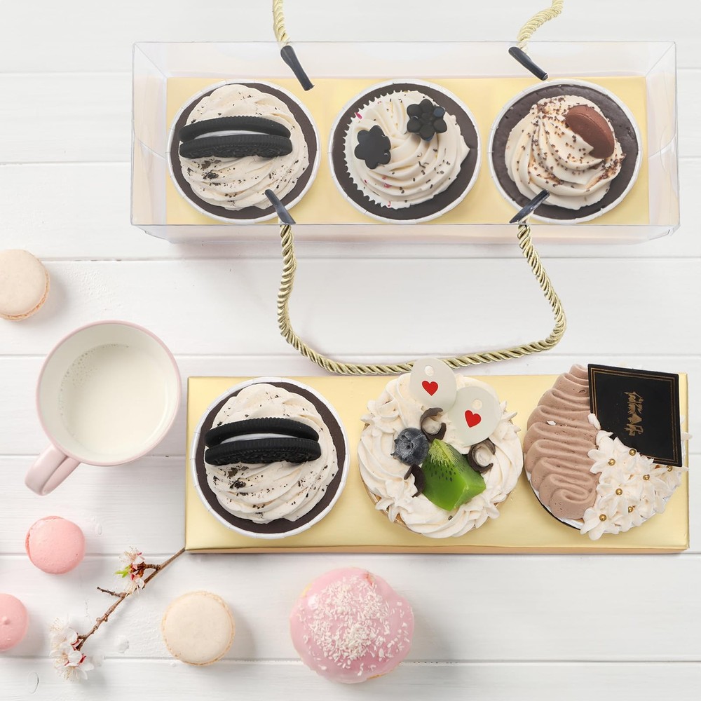 24 PCS Clear Cupcake Boxes With Handle 3Count Plastic Containers 9x3x3 In