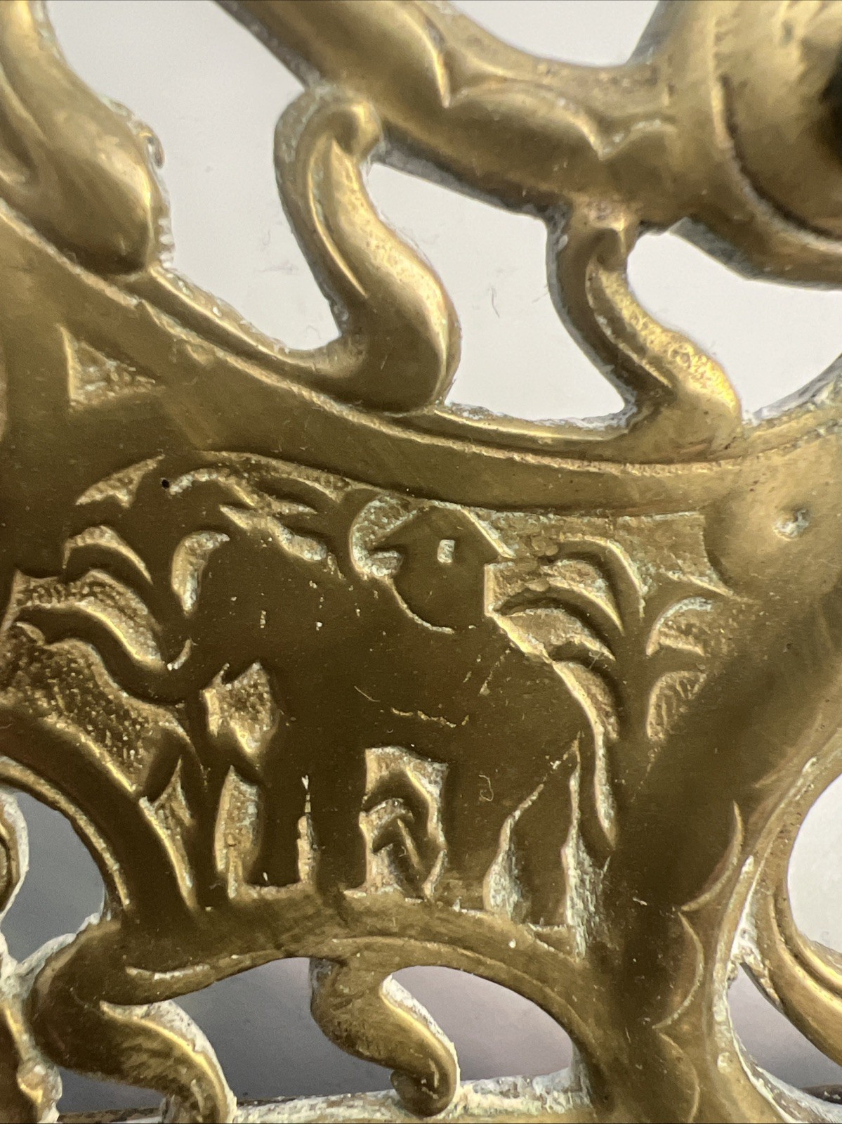 Vintage Gilded Cast Brass Art Nouveau Elephants Ornate Double Inkwell