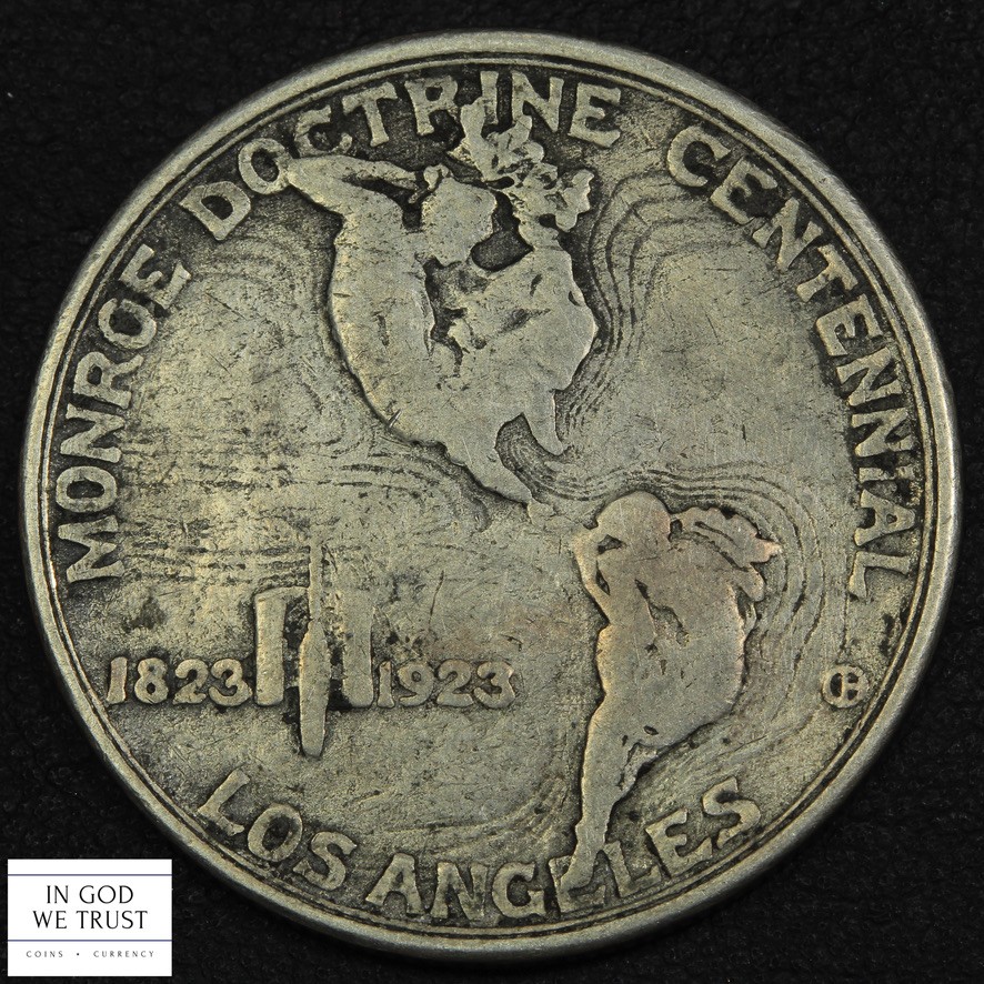1923 S Monroe Doctrine Commemorative Silver Half Dollar 50C - Cleaned
