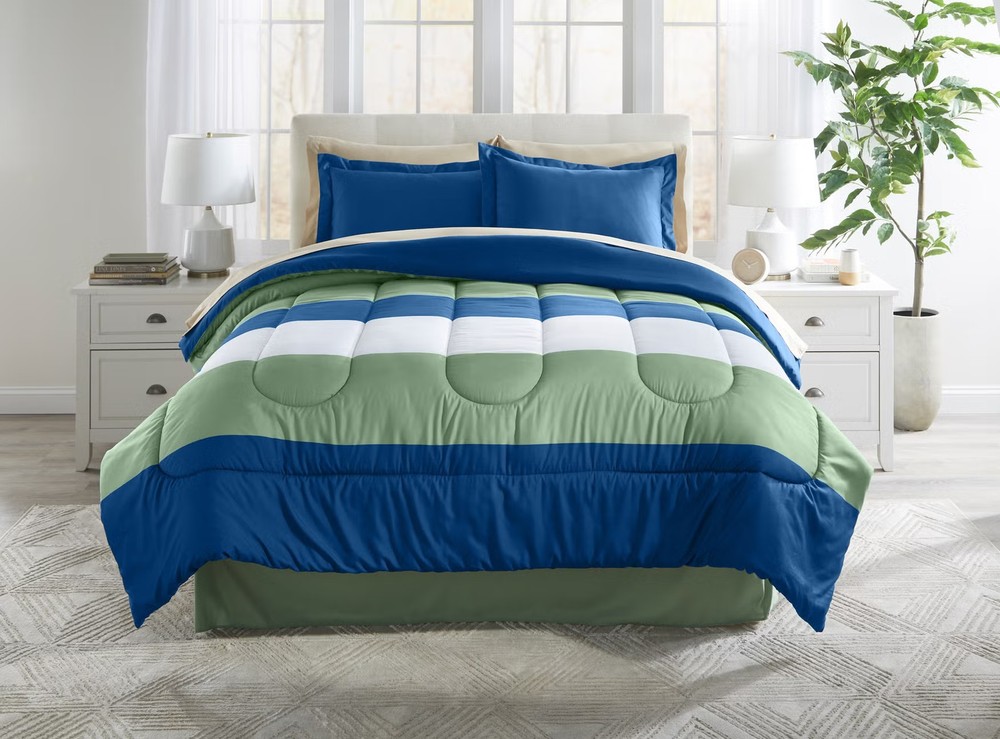 BrylaneHome BH Studio Reversible Comforter - Twin, Navy Sage