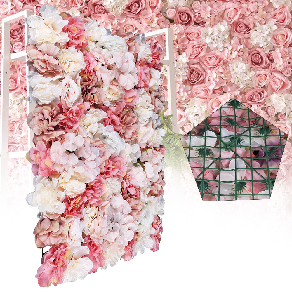 6pcs Artificial Rose Flower Wall Hydrangea Panel Background Wedding Party Decor