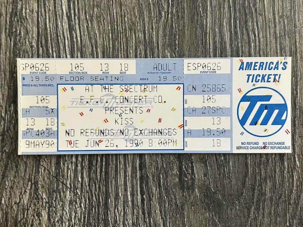 KISS FULL TICKET STUB Philadelphia PA Hot In The Shade Concert Tour Vintage Kiss