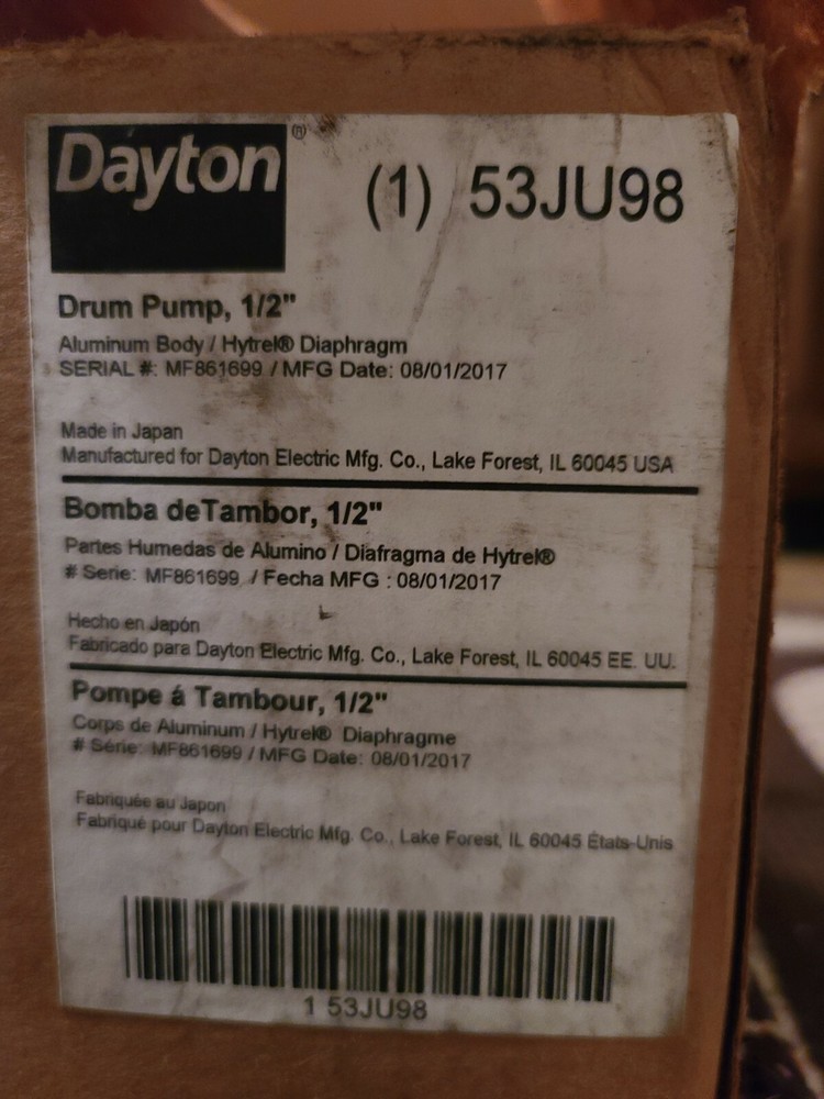 Dayton Drum Pump 53JU98 1/2"