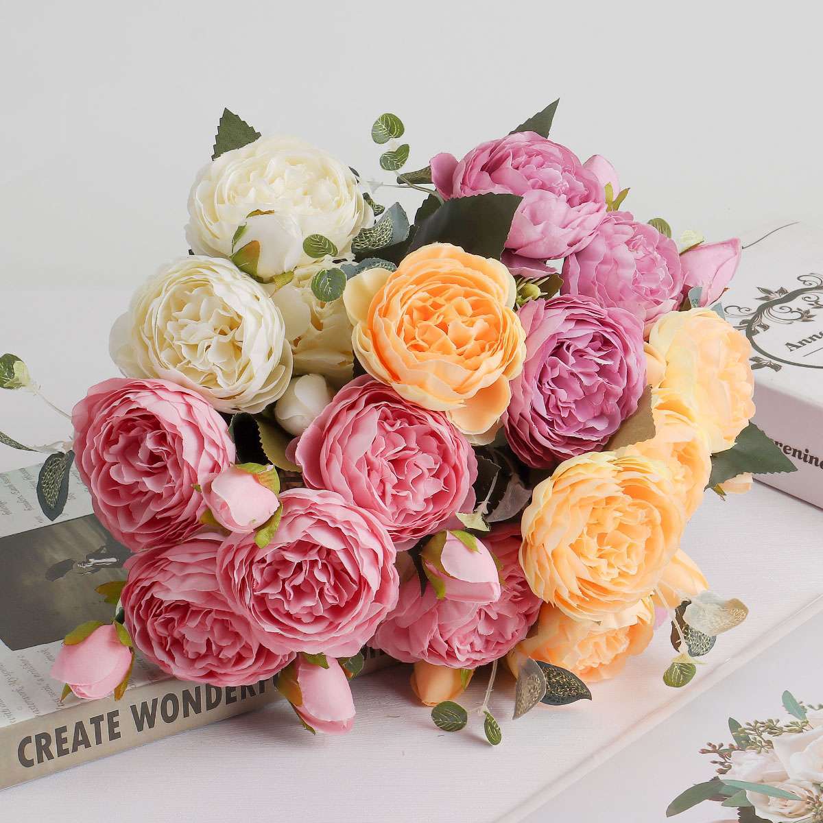 Artificial 9 Heads Silk Peony Flower Wedding Bouquet Home Party Outdoor Decor