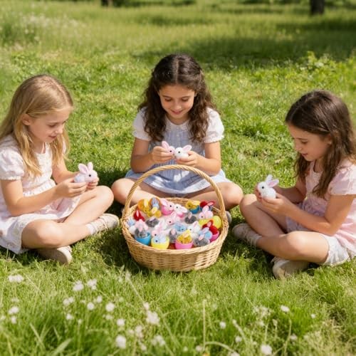 12 Pack Easter Egg Fillers Plush Bunny Toys, Mini 12P Easter Eggs Fillers