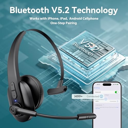 Bluetooth Headset with USB Dongle for Computer, Single-Ear Wireless Black