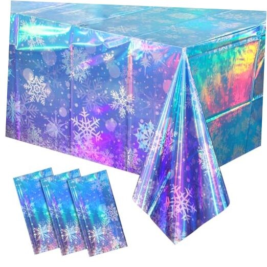 Pack Iridescent Winter Snowflake Plastic Tablecloth Decorations, Holographic 3