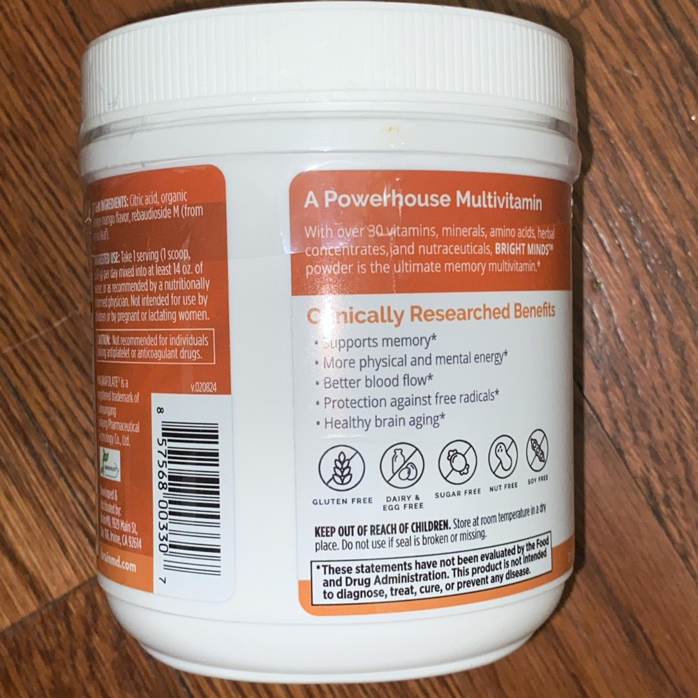 BrainMD Bright Minds Memory Multi Orange Mango 153.6g Free Shipping