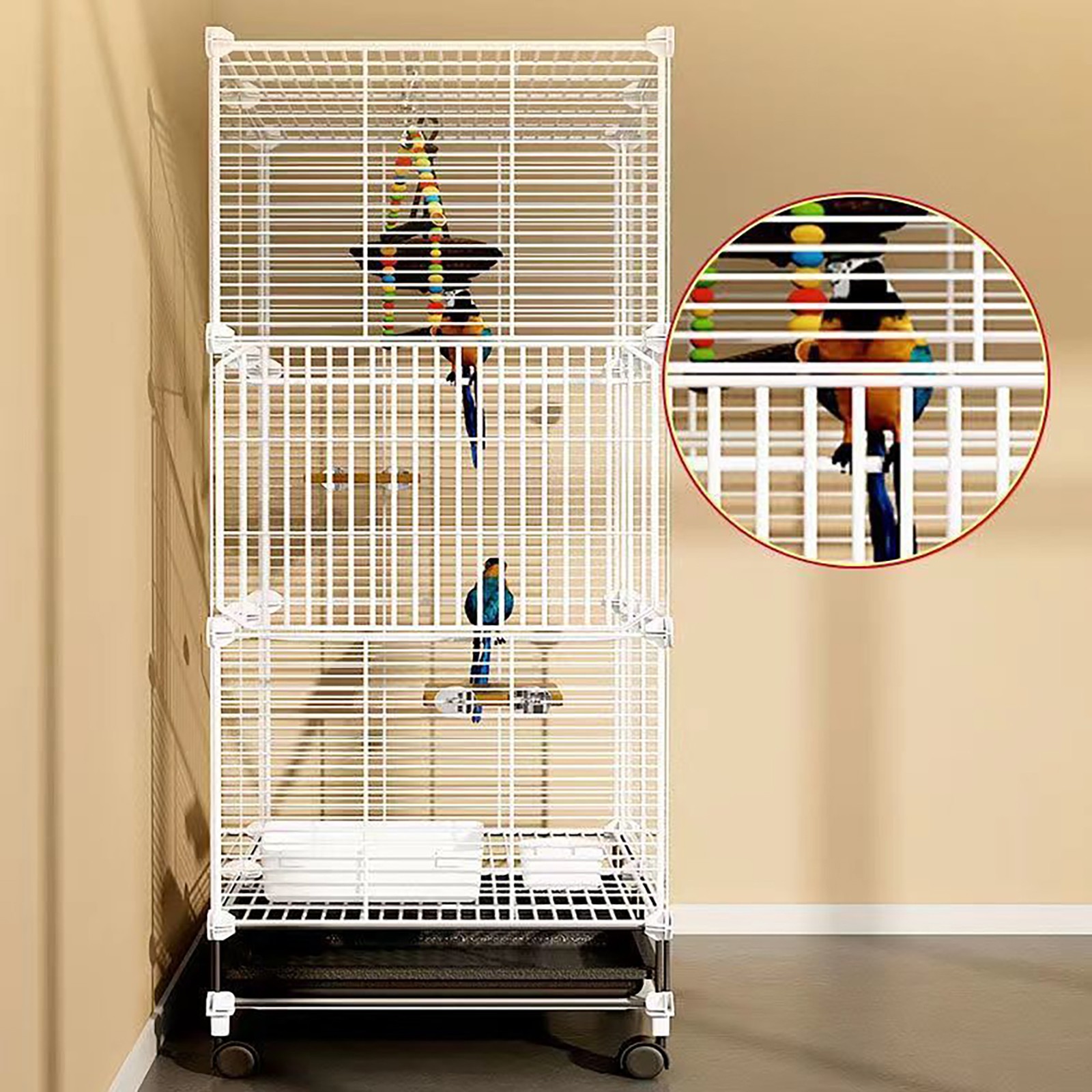 3-Tier Large Bird Cage 49.2in Rolling Metal Parakeet Cage for Canaries, Parrots