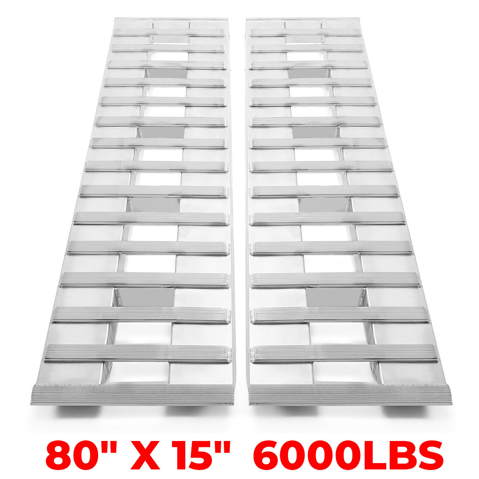 80"×15" Aluminum Ramps 2 Pcs 6000Lbs Car Trailer Truck Hook End Knife 1 Pair