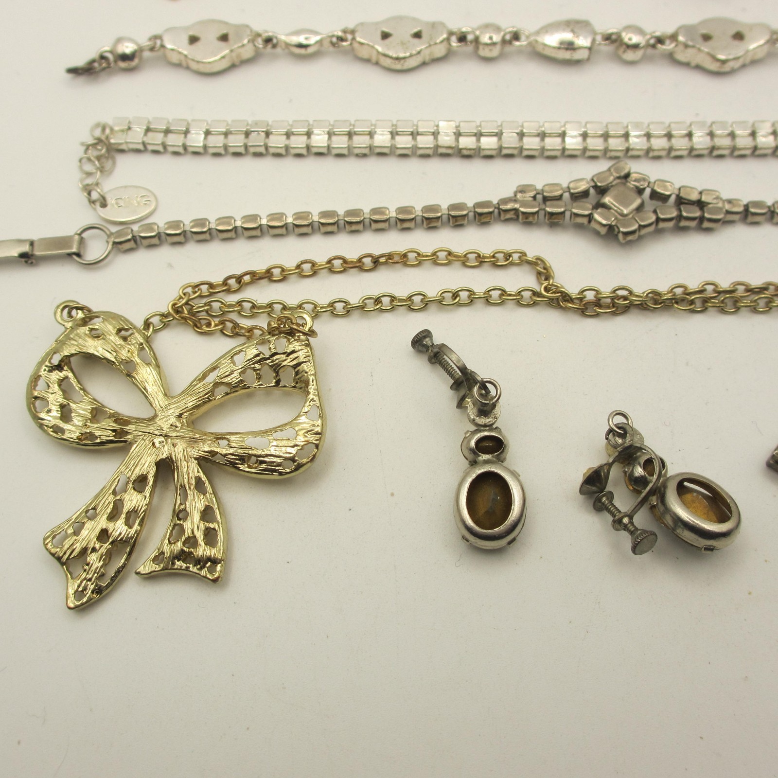 Vintage Rhinestone Jewery Lot Bracelets Necklaces Earrings Shoe Clips Brooch