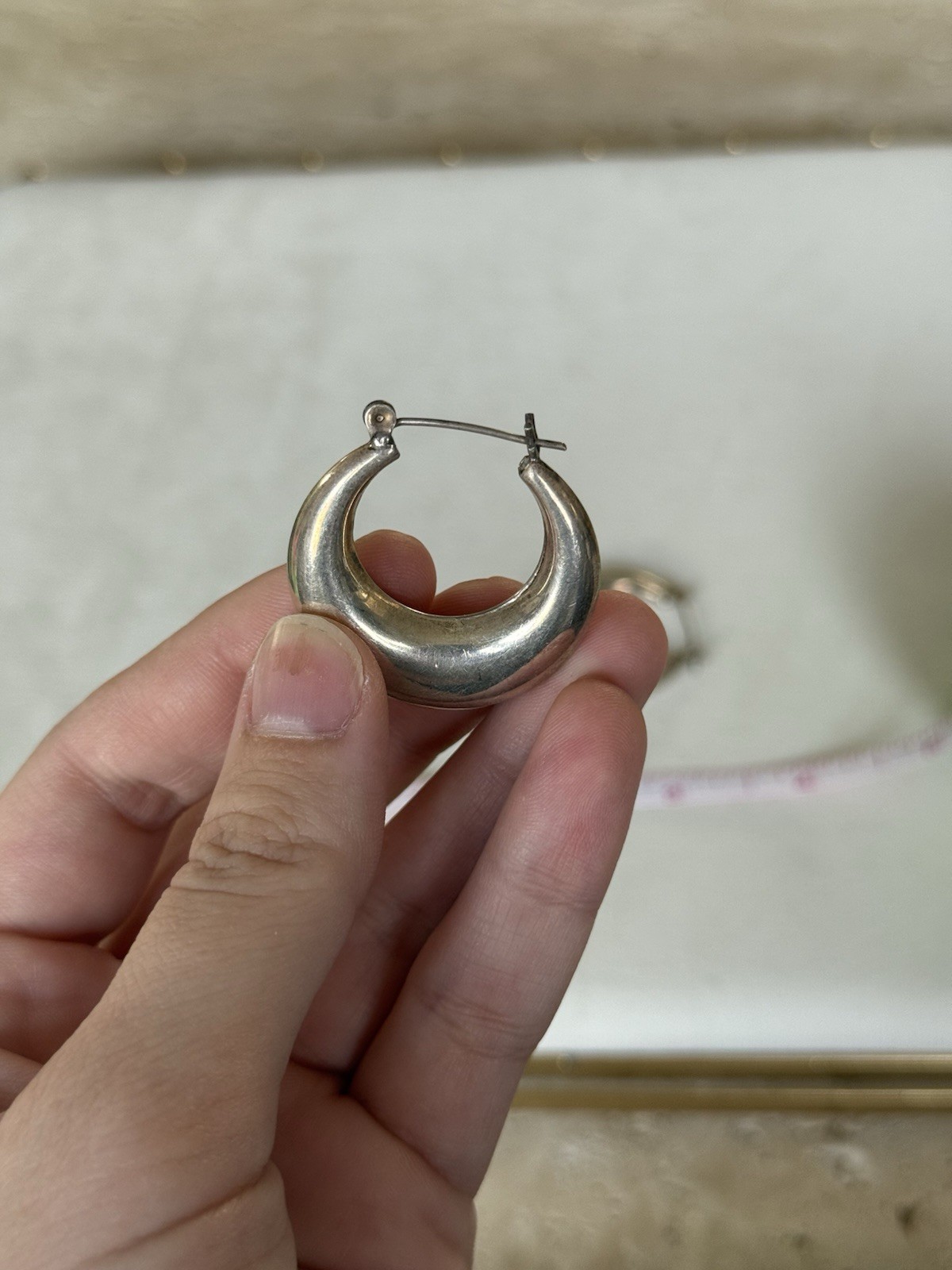 Vintage Puffed Silvertone Hoop Pierced Earrings