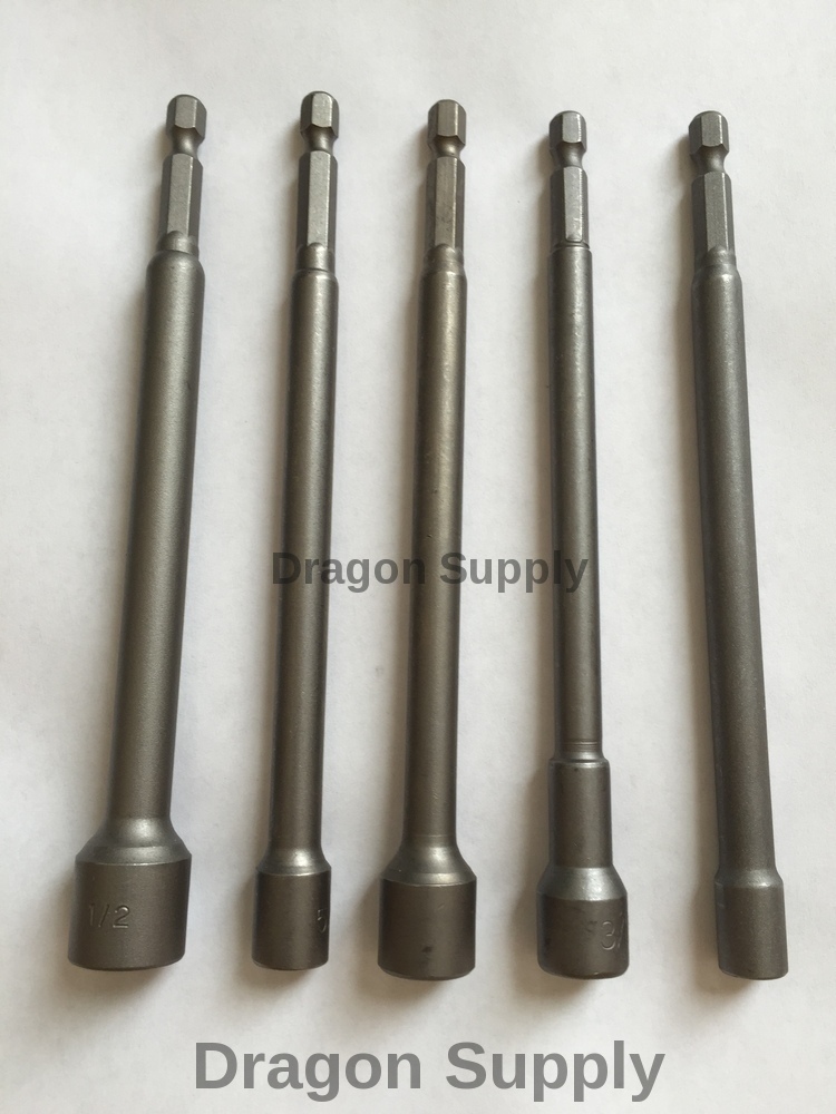 New 5pc 6" LONG MAGNETIC NUT DRIVER SET w / quick release hex shank