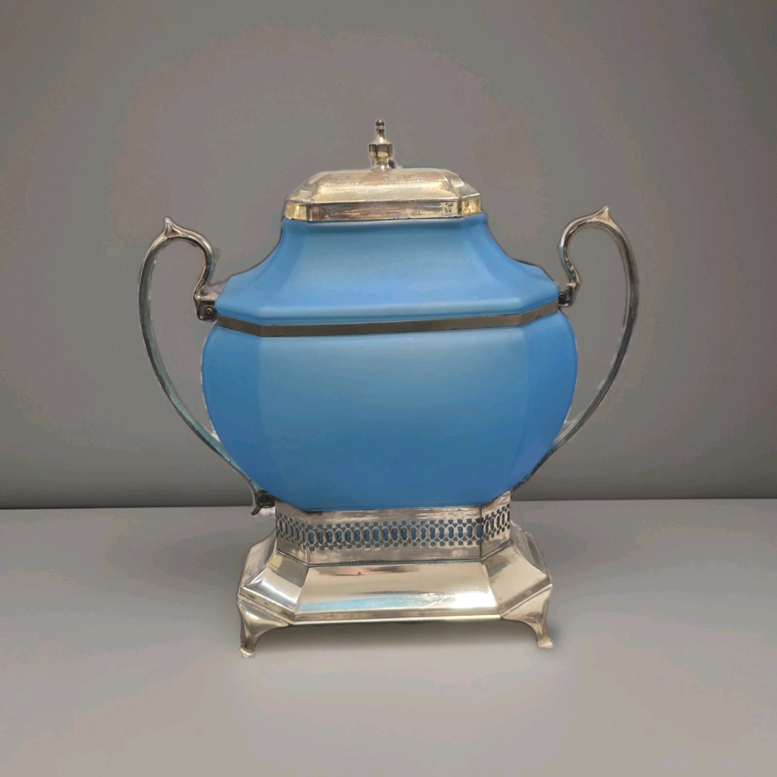 Century Silver Plate Company Blue Glass Hand Painted Samovar Patent Sept 28 1926