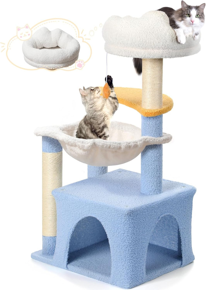 Cat Tree with Sisal Scratching Posts Cat Tower with Hammock Cute Cat Condo for S