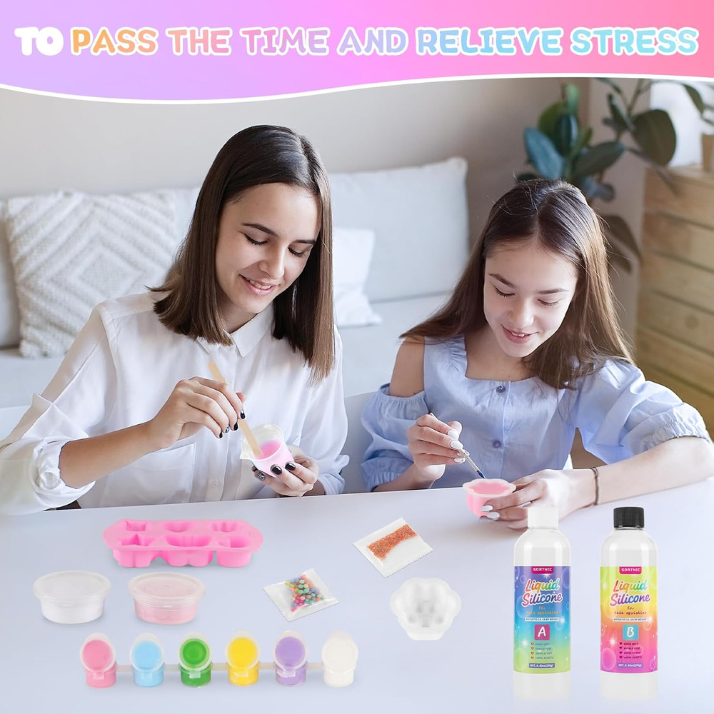 Taba Squishy Kit with 10 Molds, 18OZ Liquid Silicone Squishy Making Kit with Gui