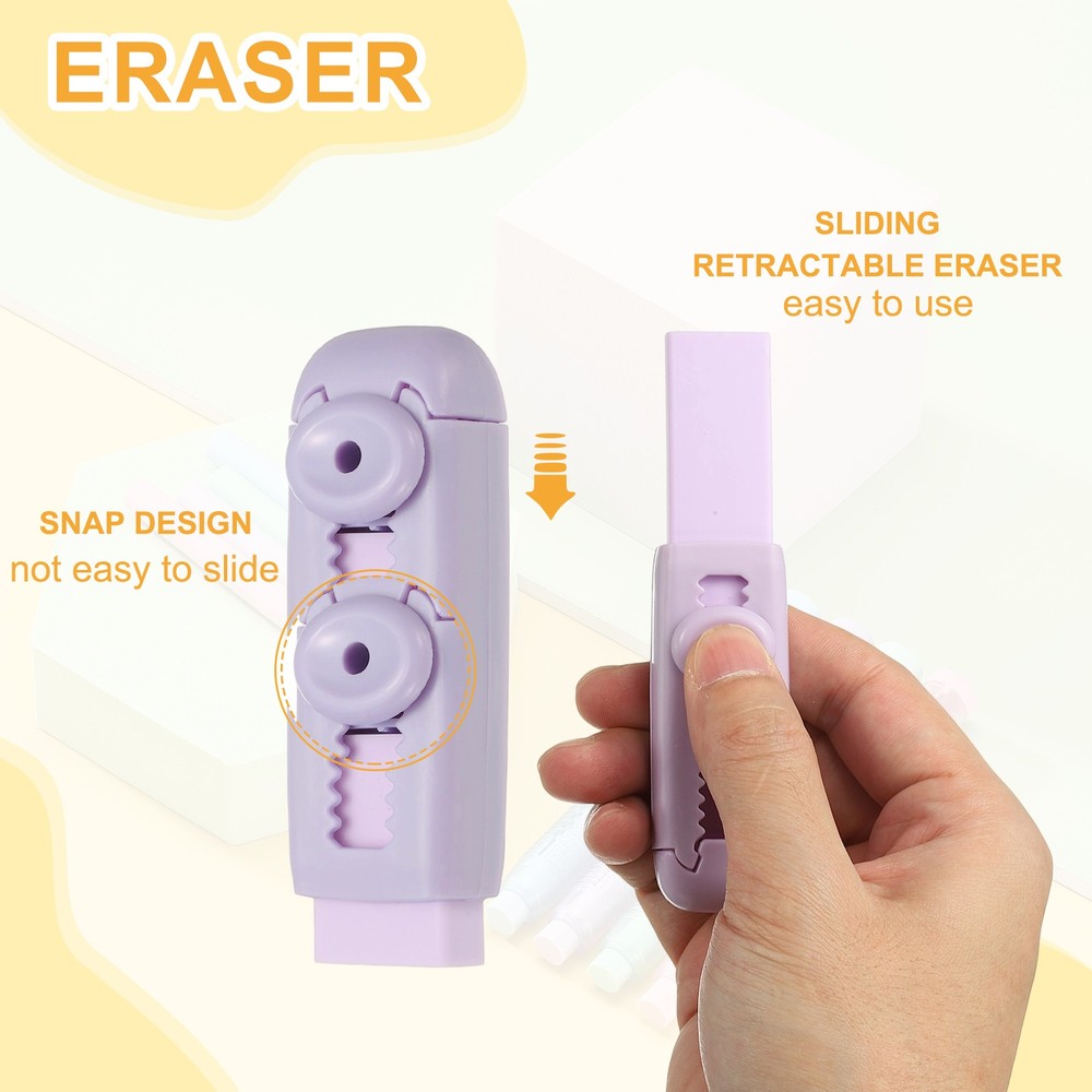 5 Pack Erasers, Pencil Erasers Large Eraser Push Pull Cute Soft, Purple